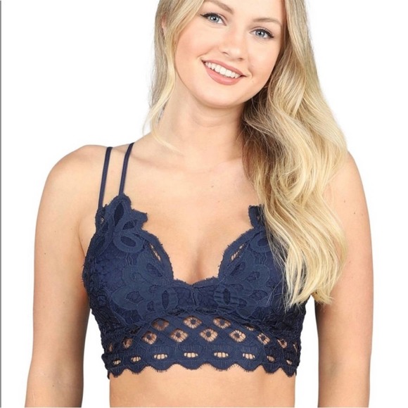 Anemone Other - Anemone Lace Strappy Bralette Navy Blue Women's Size Small New With Tags